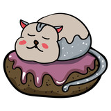 Fototapeta Dinusie - Japanese Cake Cat or Cat. Sweets Cakes Dessert. Pastry shop - Vector. Vector illustration