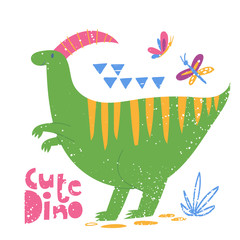 Wall Mural - Stylized poster with cute Dinosaur and lettering.