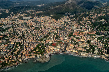 Sticker - Genoa italy old by the sea town harbor aerial view