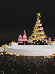 Wall Mural - 3D rendering of Christmas tree and gift display platform
