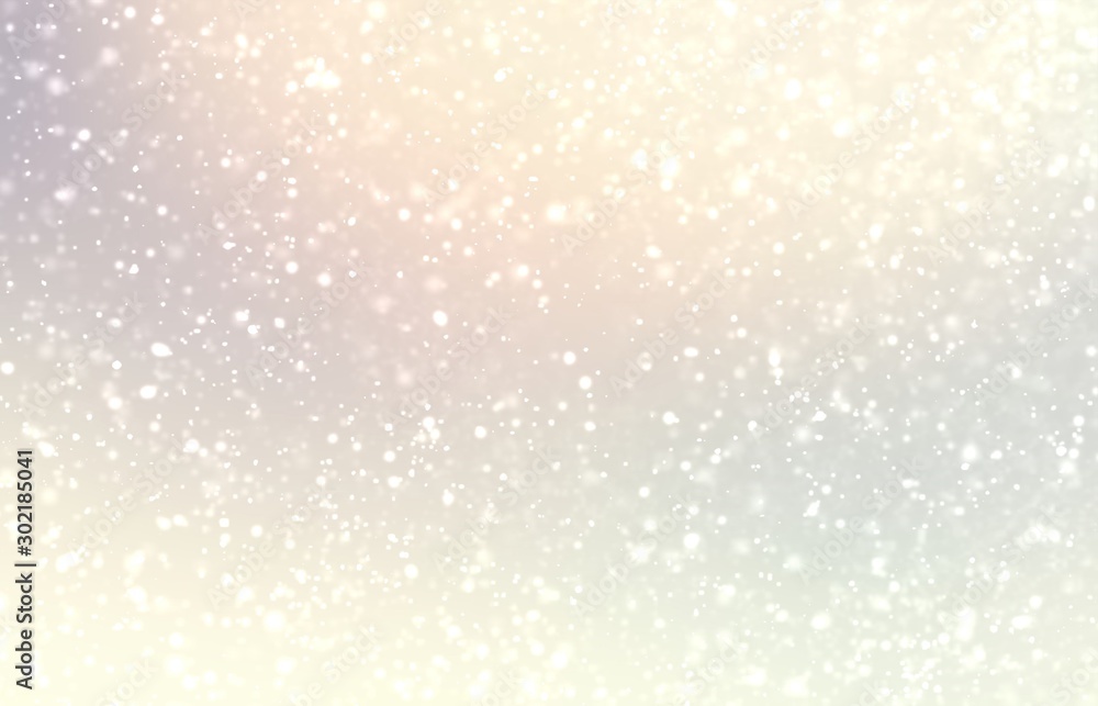 Light snow on pastel subtle background. Bright yellow pearl shiny texture. Delicate winter simple pattern. - obrazy, fototapety, plakaty 