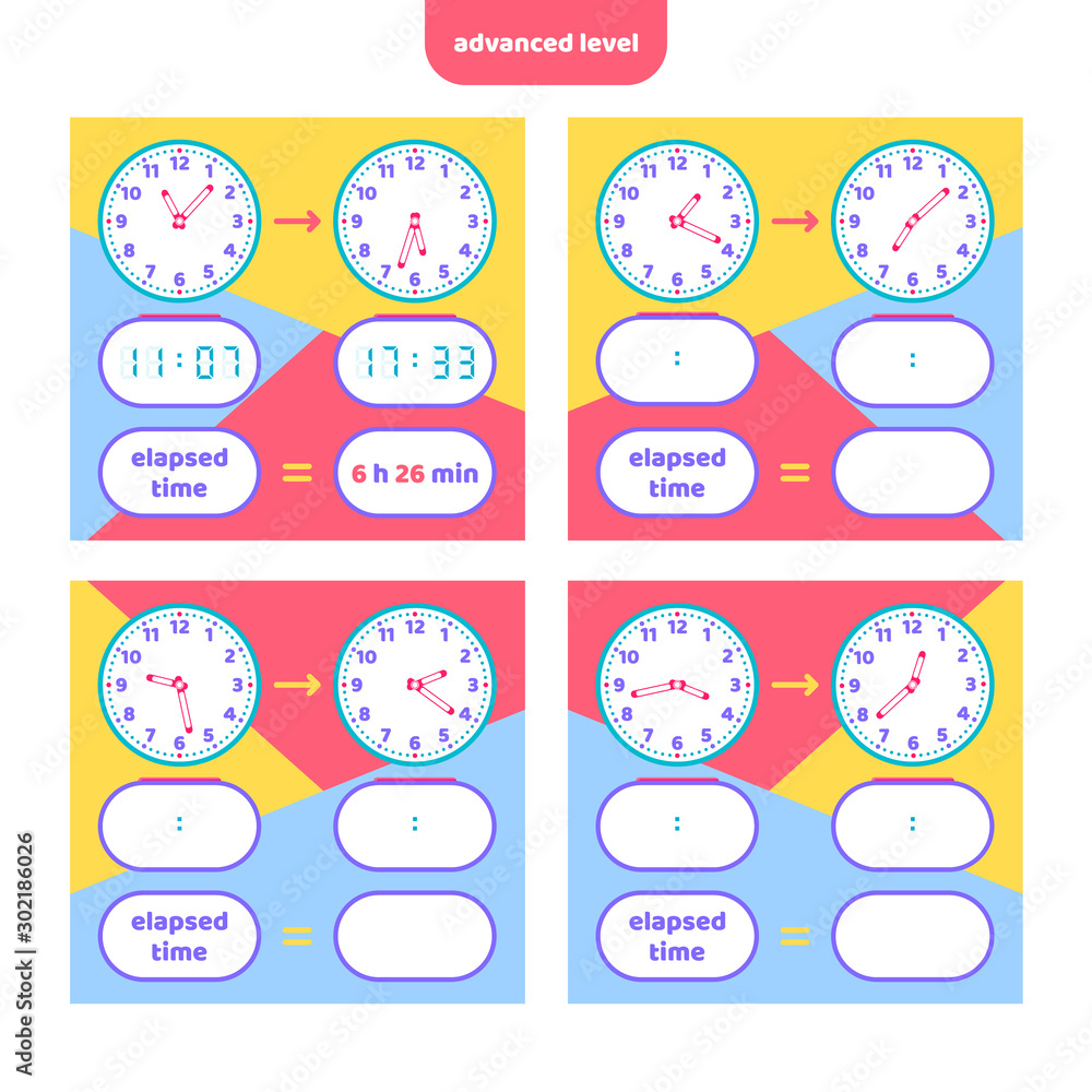 ภาพประกอบ Stock Elapsed time and Telling time worksheet for kids ...