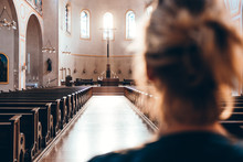 Woman In Church Heading To Altar