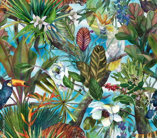 tropical-pattern-with-tiger-and-tropical-flowers-seamless-pattern-with-orchids-and-wild-cat