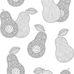 Canvas Print - Line doodle art avocado seamless pattern.