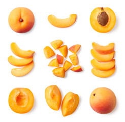 Wall Mural - Set of fresh whole and sliced apricot