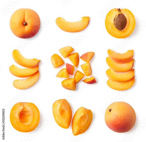 Cuadros en Lienzo Set of fresh whole and sliced apricot
