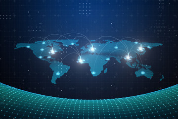 Wall Mural - global connected blue world map