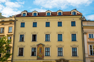 Krakow, Poland: Beautiful buildings in the historical center of Krakow, Market Square, Rynek Glowny