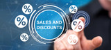 Fototapeta Desenie - Man touching a sales and discounts concept