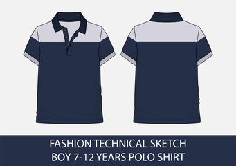 Wall Mural - Fashion technical sketch for boy 7-12 years polo shirt