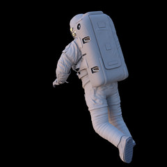 Wall Mural - flying astronaut, back view, isolated on black background