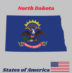 Wall Mural - Map outline and flag of North Dakota. Flag of the unit by state troops in the Philippine-American War. The states of America.