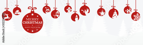 Fotomural hanging baubles with christmas icons and greetings