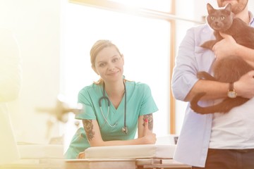 Wall Mural - Young attractive veterinarian in clinic