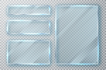 Wall Mural - Glass plates set. Glass banners on transparent background. Flat glass. Vector illustration