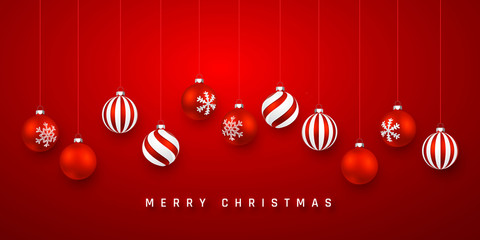 Wall Mural - christmas ball. xmas ball on red background. holiday decoration template. vector illustration