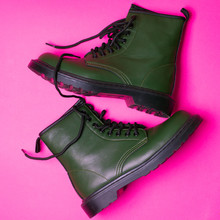 Green Boots, On Pink Minimal Background