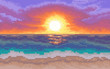 8 bit background. beach with sun and sea