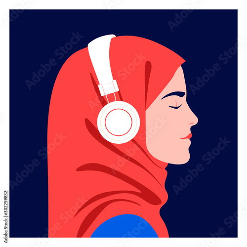 Profile Of A Muslim Girl Listens To Music On Headphones Side View Of An Arab Student In Headscarf Music Therapy Avatar Of A Teenager In Glasses Vector Flat Illustration Buy This,Male Face Anime Boy Face Reference