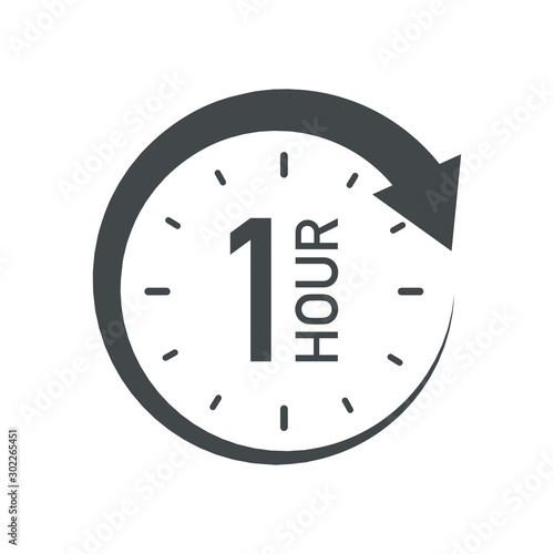 Fotomural One hour round icon with arrow. Black and white vector symbol.