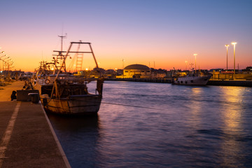 Fuimucino port in the evening. Beautifuo view of a sea.