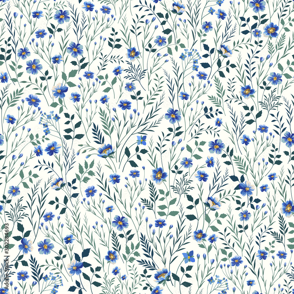 seamless floral pattern with blue meadow flowers Stock Vector | Adobe Stock