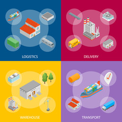 Poster - Logistic Transportation Concept Banner Set 3d Isometric View. Vector