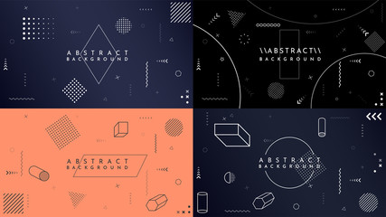 Wall Mural - memphis pattern backgrounds set. vector abstract flat illustration. black gradient and coral color b