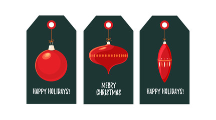Wall Mural - decorative tags with christmas toys for winter holidays. happy christmas holidays. new year's sales.
