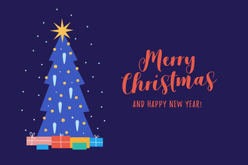 Wall Mural - congratulatory picture with decorated christmas tree. christmas background with place for the text. 
