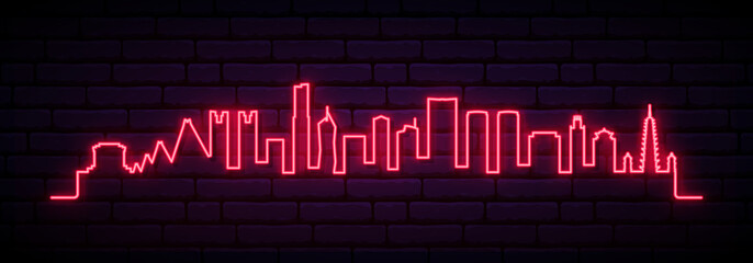 Red neon skyline of Hanoi city. Bright Hanoi long banner. Vector illustration.