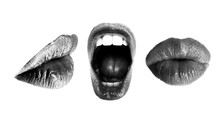 Set Of Halftone Female Mouths In Different Poses