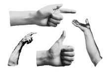 Set Of Halftone Human Hands In Different Poses