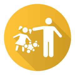 Wall Mural - Rape of children yellow flat design long shadow glyph icon. Child sexual harassment, abuse. Victim of assault. Sexual exploitation of kids. Pedophilia of offenders. Vector silhouette illustration