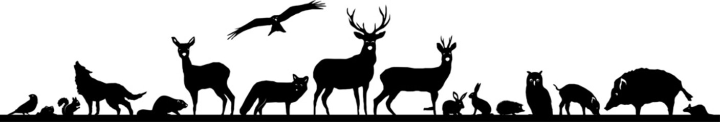 Wall Mural - wild animals forest landscape vector silhouette