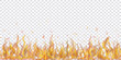 Translucent fire flames and sparks with horizontal repetition on transparent background. For used on light illustrations. Transparency only in vector format