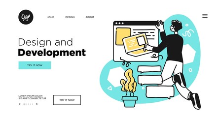 Wall Mural - Designing Developing and programming technologies concept. Web page template with modern outline vector illustration.
