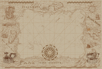  vector image of an old sea map in the style of medieval engravings	