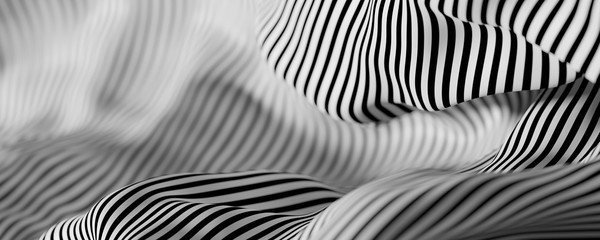 Wall Mural - Abstract striped surface, black and white original 3d rendering