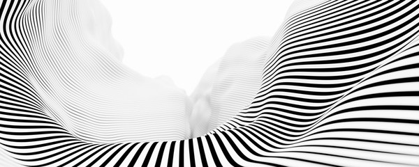 Wall Mural - Abstract striped surface, black and white original 3d rendering