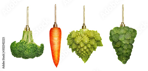 Fotomural Christmas ornaments in shape of vegetables, vegan concept