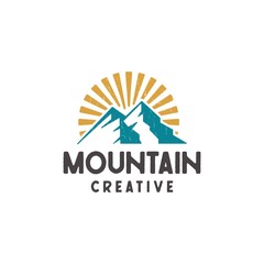 Wall Mural - mountain classic logo, vector illustration of a combination of mountain and sun