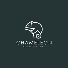 Wall Mural - Chameleon logo with a line style, vector illustration of animal design