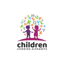 Children Learning Alphabet Logo Vector Icon Illustration