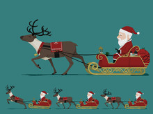 Isolate Santa Claus On Touring Sleight With A Running Reindeer
