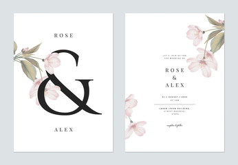 floral wedding invitation card template design, somei yoshino sakura flowers with leaves with ampers