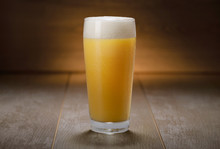 A Pint Of IPA, Hazy Unfiltered Juicy Draft NEIPA Beer On Wooden Background