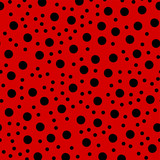 Fototapeta Dinusie - Ladybug dots seamless pattern, ladybird bug polka dot print for textile, fashion, scrapbook paper, wallpaper. Black circles on bright red as beetle spots decoration. Vector summer or spring design