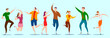 © snapgalleria - easy to edit vector illustration of group of dancing people friend colleague celebrating birthday, new year disco dance holiday